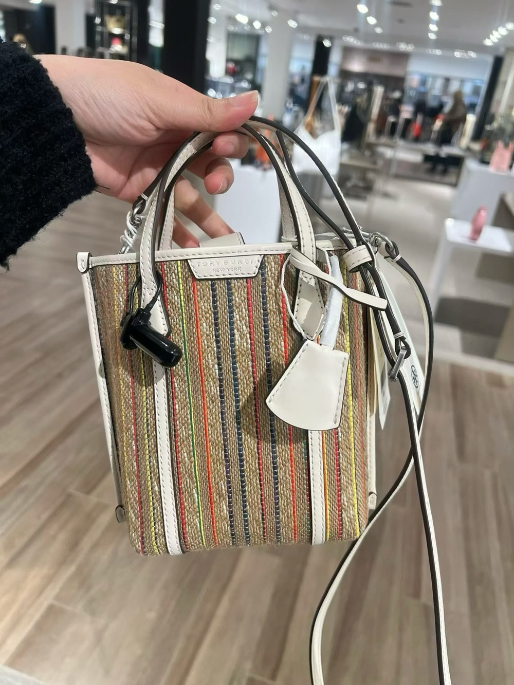 NWT Tory Burch Perry Mini Striped Raffia Tote